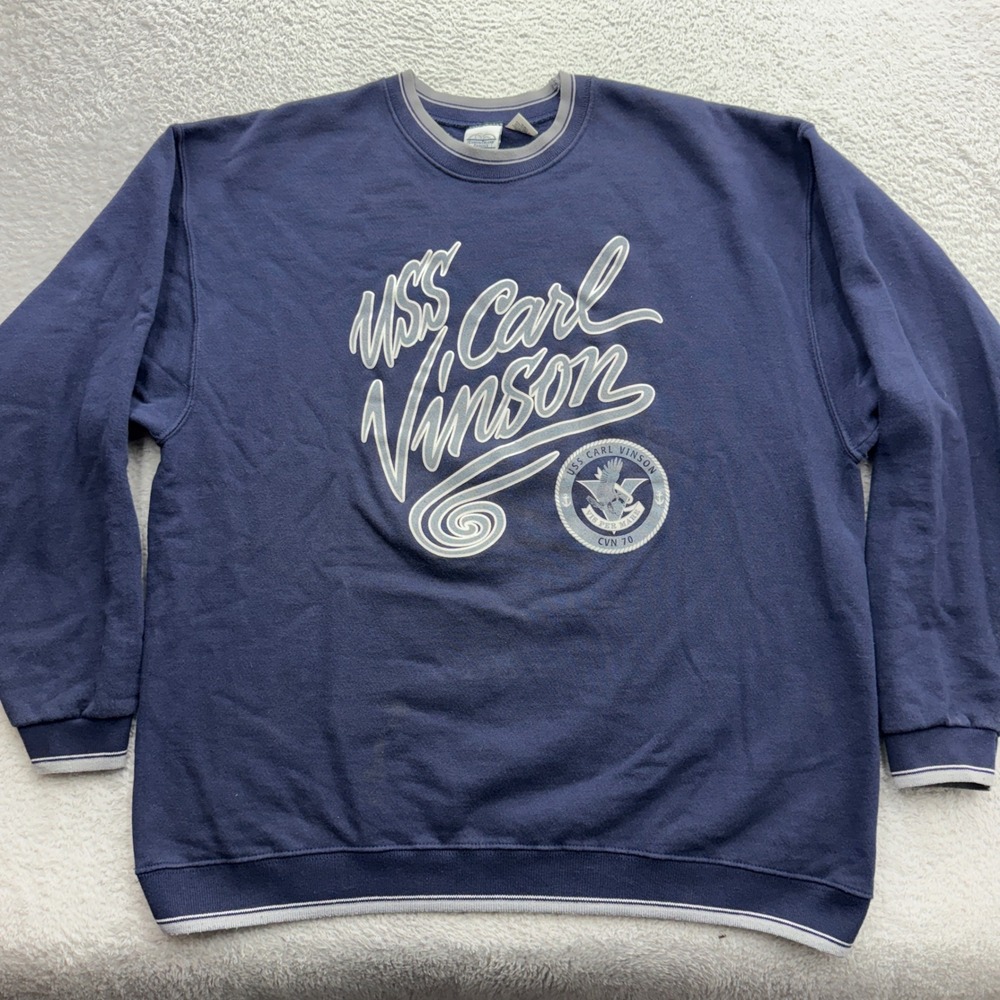 VTG Cotton Deluxe Casuals USS Carl Vinson CVN 70 Navy Blue Graphic Sweatshirt XL